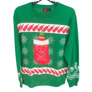Sriracha ugly cheesy rooster stocking hot sauce Christmas sweatshirt NWOT SZ XL